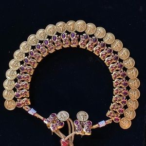 Red stones Lakshmi coin necklace and earring set